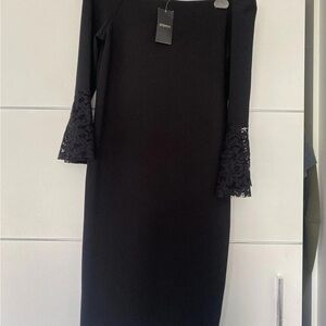 Papaya Black Dress with Lace Bell Sleeves